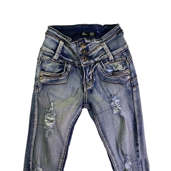 Always Friday Women's Distressed Jeans 3 Button Stretch Waist Size 0 Pants - Picture 3 of 13